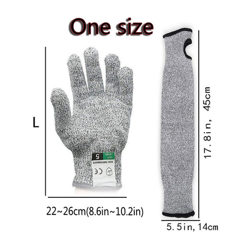 18 Inch Cut Resistant Sleeves Set For Kitchen And Outdoor Work Grade 5 Anti Cut Knit Arm Covers food safe shown with dimensions