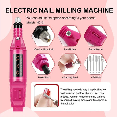Electric nail milling machine components for Gel Nail Polish Kit With UV Light And Drill, 53-Piece Set Featuring 35 Color Gel Polishes, 5 Top And Base Coats, Nail Art Tools, Pro Grade At-Home Salon Starter Kit For Women Teens Girls