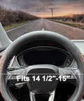 Kick It Up A Notch With Premium Nappa Leather Steering Wheel Cover Boasting Sharp Diamond Quilting For A Grippy Nonslip Feel That Keeps Your Hands Comfy During Every Long Haul Or City Commute In Smooth Black Brown Styling, fitting 14.5-15 inch steering wheels.