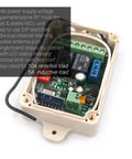 Close-up of Secure Wireless RF Remote Control Relay Switch Kit With 2 Channel Receiver in open beige case showing components