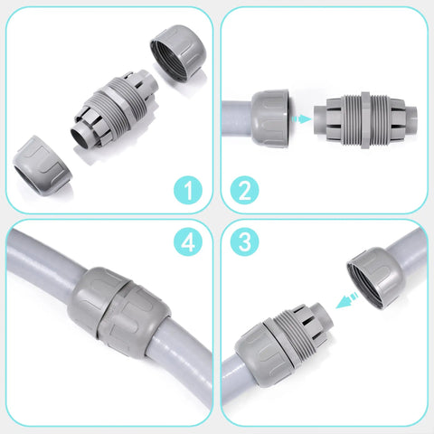 Pro Grade 180 Degree Liquid Tight Connectors Npt One Half Inch Double Ended Straight Splice Fittings installation steps with gray conduit.