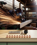 Premium Plasma Cutter Consumables Kit With Replacement Electrodes And Nozzles For S45 Cut55 Pt40 Pt60 Torch Parts on a workbench.