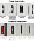 Step-by-step guide for screw and adhesive installation of Ultra Thin Magnetic Cabinet Catches Six Pack Stick On Drawer Magnets for Cabinet Doors Closures No Drill Easy Install 10 Lb Pull Holds Kitchen Pantry Closet Wardrobe Doors Securely Shut.