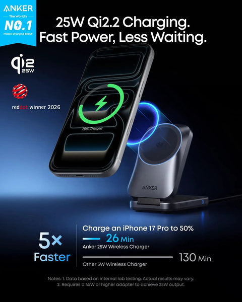 Prime 3 In 1 Wireless Charging Station With AirCool Tech 25W Qi2.2 MagSafe Charger for iPhone 17 showcasing fast charging capabilities
