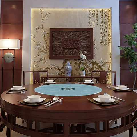 Tempered Glass Lazy Susan Turntable For Beefy Round Tabletop Smooth Spin Serving Tray Plate With 10mm Thick Glass centered on table