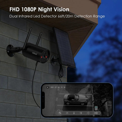 Mounted solar outdoor security camera wireless wire free 1080p with night vision, IP66 weatherproof, with real-time phone alerts