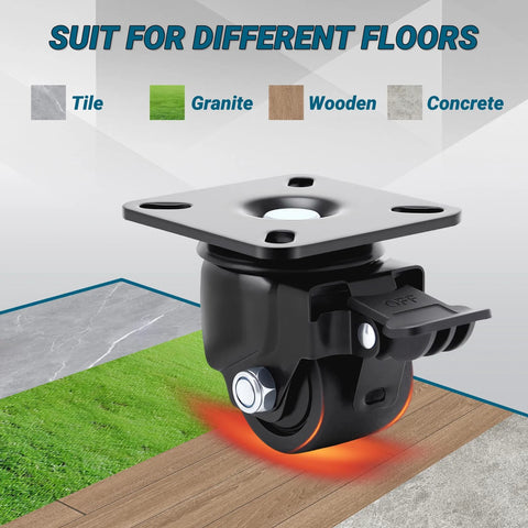 Heavy Duty Caster Wheels Set of 4, Locking Swivel Plate Casters, 2200 Lb Capacity, Ultra Low Center Gravity Anti Tip Design