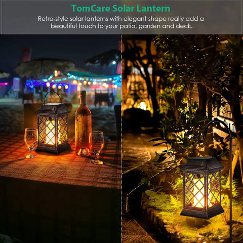 Bronze Solar Lanterns Outdoor Flickering Flame Metal Lanterns 2 Pack Waterproof Hanging Lights for Patio Garden Decor