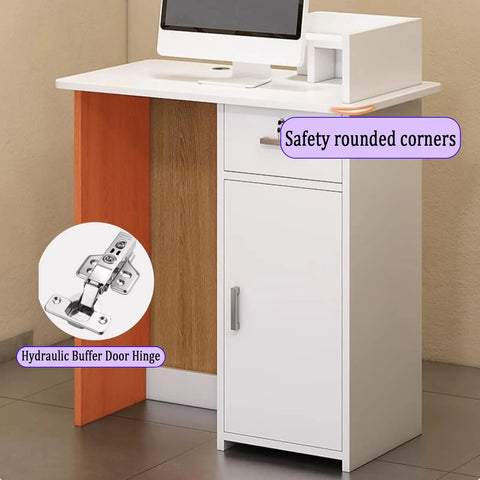 No Drama Adjustable Standing Desk With Slick Reception Counter For Offices Straight Up Built Tough Zero Hassle Assembly spacious workstation with rounded corners and hydraulic hinge.