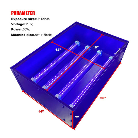 Top view of UV Exposure Unit Silk Screen Printing Light Box With 4 15W LED Tubes 18 By 12 Inch Exposure Area 395nm 110V 60W Blue