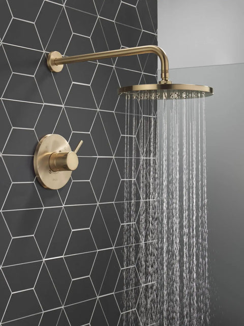 Modern Round Overhead Rain Shower Head And Handle Trim Kit In Champagne Bronze Finish Total Bathroom Glow Up With Killer Slick Design And Chill Spa Like Vibe For Daily Routines