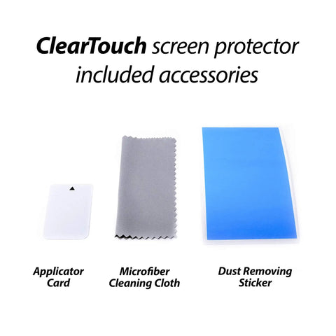 Included accessories for ClearTouch Screen Protector: applicator card, microfiber cleaning cloth, dust removing sticker.