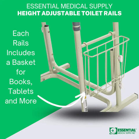 Height Adjustable Standing Toilet Safety Rail With Foam Handles For Elderly Seniors Sturdy Frame And Non Slip Grips with basket