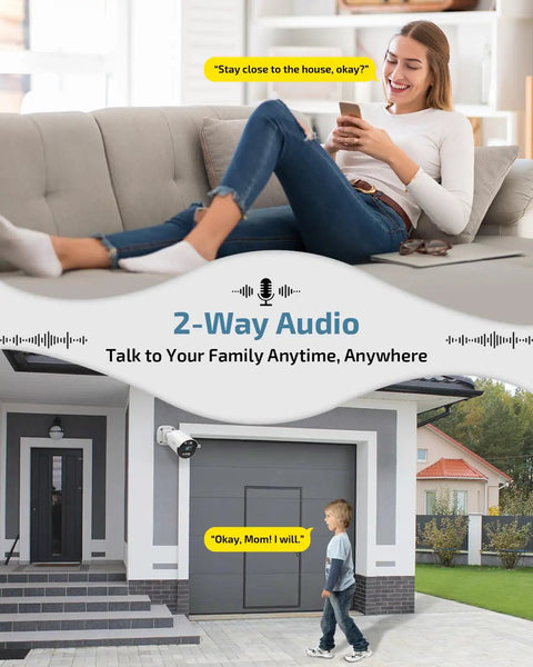 Two-Way Audio PoE Security Camera System Outdoor With 5MP Wired Cameras And 4K 8-Channel NVR, enabling remote communication.