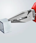 Needle Nose Combination Pliers 5.71 Inch With Soft Handle, Slim Head For Confined Spaces gripping a metal piece