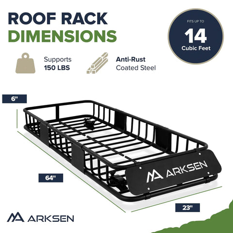 Slim Roof Rack Cargo Basket 64x23x6 Inches Beefy Heavy Duty Weatherproof Top Mount Carrier for Cars Trucks and SUVs