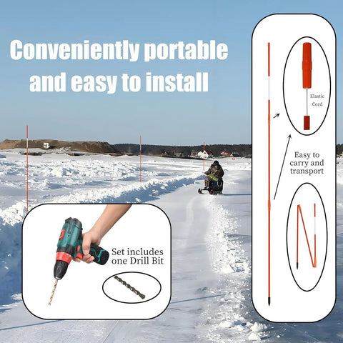 20 Piece Orange Driveway Markers Set With 49 Inch Fiberglass Snow Stakes White Reflective Tape Includes 12 Inch Drill Bit
