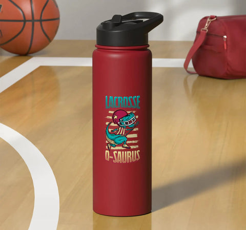 Red Dinosaur Lacrosse Water Bottle With Insulated Stainless Steel Double Wall Keeps Drinks Hot Or Cold Dishwasher Safe Sweet Gift
