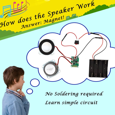 Boy observing speaker components and wiring diagram from Build Your Own Bluetooth Speaker Kit For Kids And Adults Totally Fun Hands On Science Electronics Project With Dual Speakers Beginner DIY Set And Great Gift For Teens 10 And Up