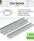 Top Shelf Galvanized Hog Rings 15 Gauge Three Quarter Inch Crown 1000 Piece Pack dimensions, showing height and thickness measurements.