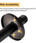 Matte Black Shower Arm Flange Escutcheon Plate 2.5 Inch Outer Diameter For Half Inch IPS Shower Arms Built Tough From Marine Grade 304 Stainless Steel Fits Most Brands with arrows indicating buckle position.