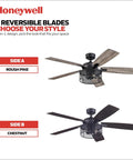 Carnegie Industrial 52 Inch Ceiling Fan With Remote And LED Light, gray pine and brown chestnut reversible blades, indoor use.