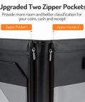 Premium Leather Server Book With Dual Zipper Pockets For Waitress And Bartender showing interior with two zipper pockets for cash and receipts.
