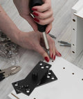 Installation of Hidden Door Hinge Stainless Steel 360 Degree Pivot Concealed Cabinet Hardware on white board