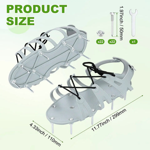 Lawn Aerator Shoes With Wrap Around Lacing And 22 Nails for Deep Soil Aeration in Yards, Patios and Gardens, shoe size 299x110 mm