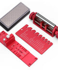 Professional Chisel Sharpening Jig With 400 And 1000 Grit Diamond Stones Precision Angle Fixture For Woodworking Blades components laid out.
