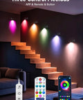 RGB LED Indoor Spot Lights With Color Changing, App And Remote Control, Music Sync, Timer Function, Ambient Uplighting on stairs