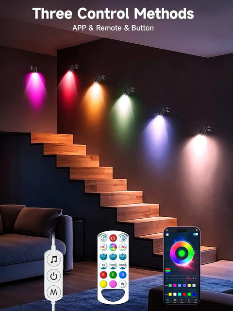 RGB LED Indoor Spot Lights With Color Changing, App And Remote Control, Music Sync, Timer Function, Ambient Uplighting on stairs