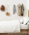 White Wall Mount Coat Rack 4 Pack With 16 Hooks The Go To Key Holder And Bag Hanger For Closet Hats Belts Purses Backpacks Leashes Space Saving Wall Organizer For Home And Hallway shown above a bed with accessories hanging on it