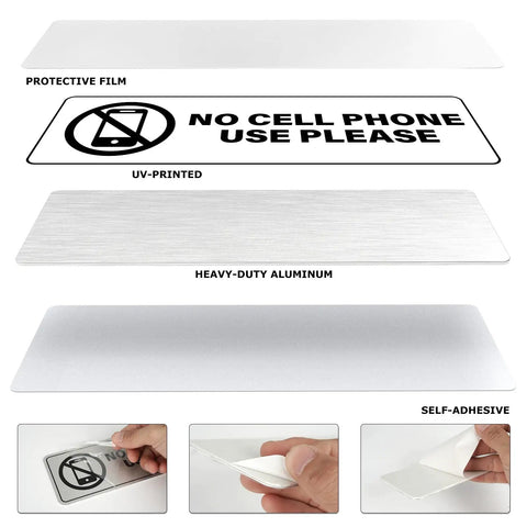 No Cell Phone Use Please Sign Set 9 By 3 Inch Adhesive Aluminum Workplace Safety Signage Waterproof Wall Sign For Business