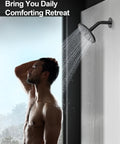Man enjoying a shower with the GRANDJOY 10" Ceiling Shower System with Handheld Spray, Matte Black in a modern setting.