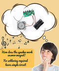 Build Your Own FM Radio Kit For Kids And Teens Ages 8 To 14 STEM Toys Fun DIY Electronics Snap Circuits Style Learn Electronics While Building And Testing Radio Circuits Classic Wood Edition showing components with thoughtful child considering circuit function.