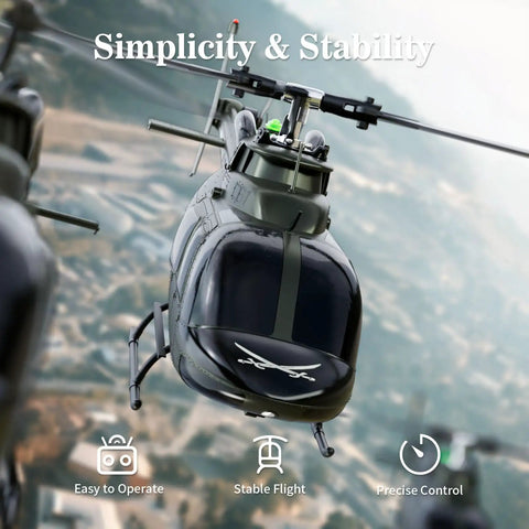 Ultra Realistic 27 To 1 Scale RC Helicopter With Auto Hover Bell OH 58 Style in flight showcasing stability and control features