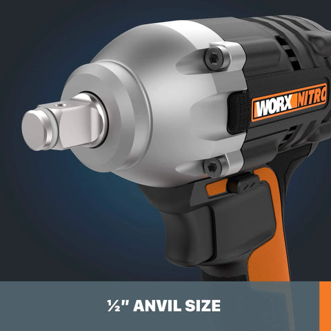 Close-up of Nitro WX272L.9 20V Power Share Cordless Half Inch Impact Wrench With Brushless Motor and three speed settings.