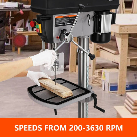 Beefy 17 Inch Floor Drill Press With Swing Away Safety Guard 12 Amp 120V Pure Copper Motor Variable Speed 200 To 3630 RPM
