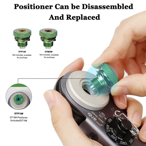 Hands demonstrating removal of positioner from camera, showcasing product's disassembly feature.