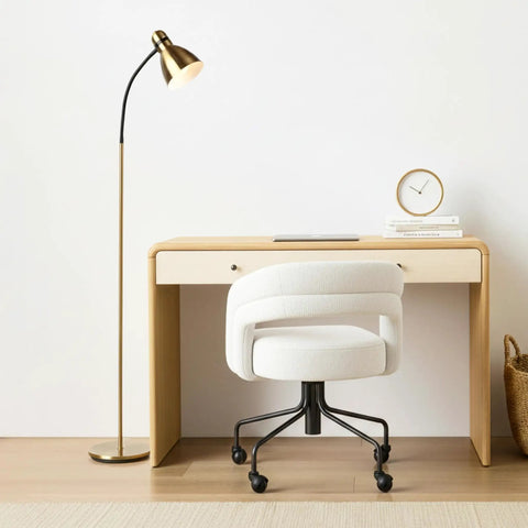 Dimmable Floor Lamp With Sturdy Base For Over Chair Reading, Tall Modern LED Standing Lamp For Living Room, Bedroom And Office, Brass Finish Dope