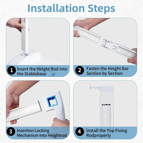 Portable Stadiometer Height Measuring Rod, Freestanding 8-82 Inch, Dual-Scale Precision With Mirrored Inch And CM Markings, Clinical-Grade Height Readings For Home, Clinic, And School Use; installation steps