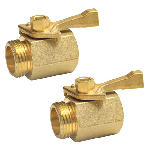 2 Pack Solid Brass Garden Hose Shut Off Valves 3/4 Inch with extra washers, gate style valve, heavy duty build, ergonomic handle