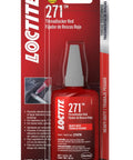 Front view of Loctite 271 red heavy-duty threadlocker bottle in blister pack, 36 ml