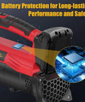 Cordless Leaf Blower With 18V Battery Compatibility 450 CFM Airflow And 130 MPH Speed Copper Motor close-up with battery slot
