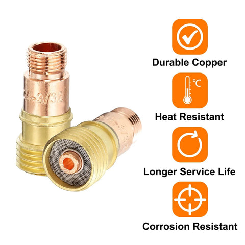 Gas Lens Collet Bodies Kit Pro Grade Five Piece Set For TIG Torch Consumables 17GL332, durable copper, corrosion resistant