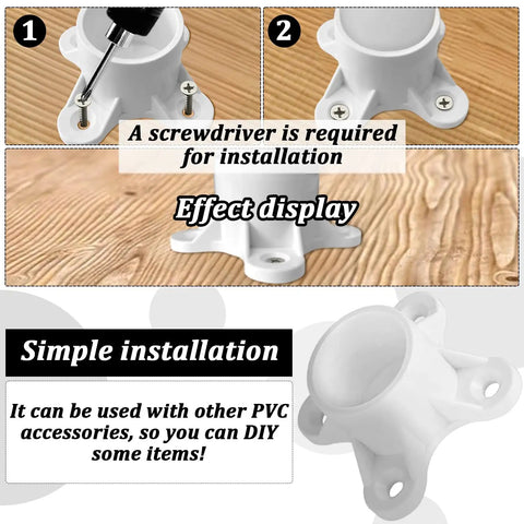 Installation process of 25 Pack One Half Inch PVC Flange Table Leg Caps Fittings Screw Tab Caps For Furniture Support Feet Storage Shelves DIY Projects Pro Grade Easy Install Do It Yourself Friendly With Durable Glossy White Finish