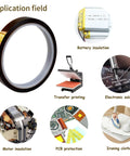Heat resistant tape applications for battery insulation, transfer printing, electronic solder, motor insulation, PCB protection, ironing.