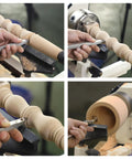 Do-It-All Carbide Tipped Wood Lathe Turning Tool Set With Rubber Handles in use for precision woodwork and hollowing.
