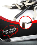 Top Shelf Deburbing Tool Kit Comes With 21 Tough M2 And M35 Cobalt Steel Blades And Heavy Duty CNC Aluminum Handle shown with blades and handle.
